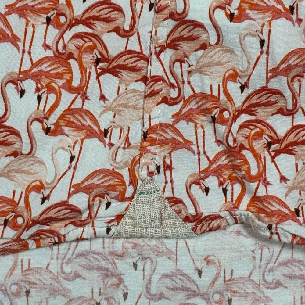 A Fish Named Fred Mens L Pink Flamingo AOP Short Sleeve Stretch Button Up Shirt